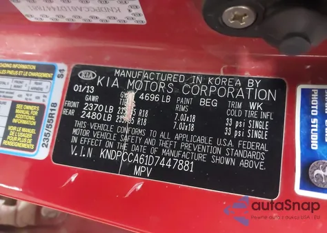 2013 Kia Sportage Sx z USA, uszkodzony, nr VIN KNDPCCA61D7447881